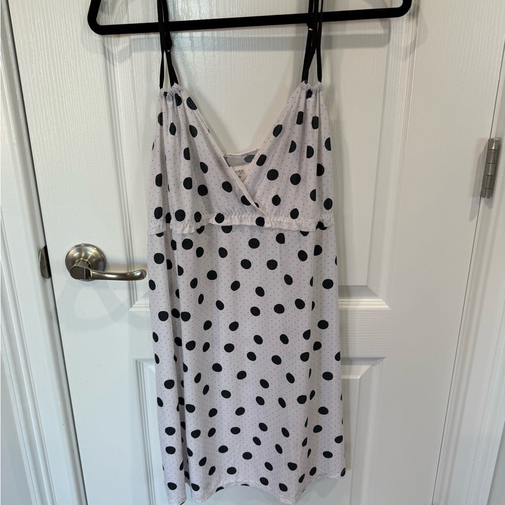 Gilligan & O'Malley White Slip Dress with Black Polka Dots